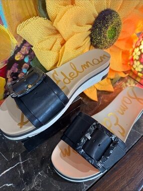 Sam Edelman Black Slide Mules with Buckle Accent